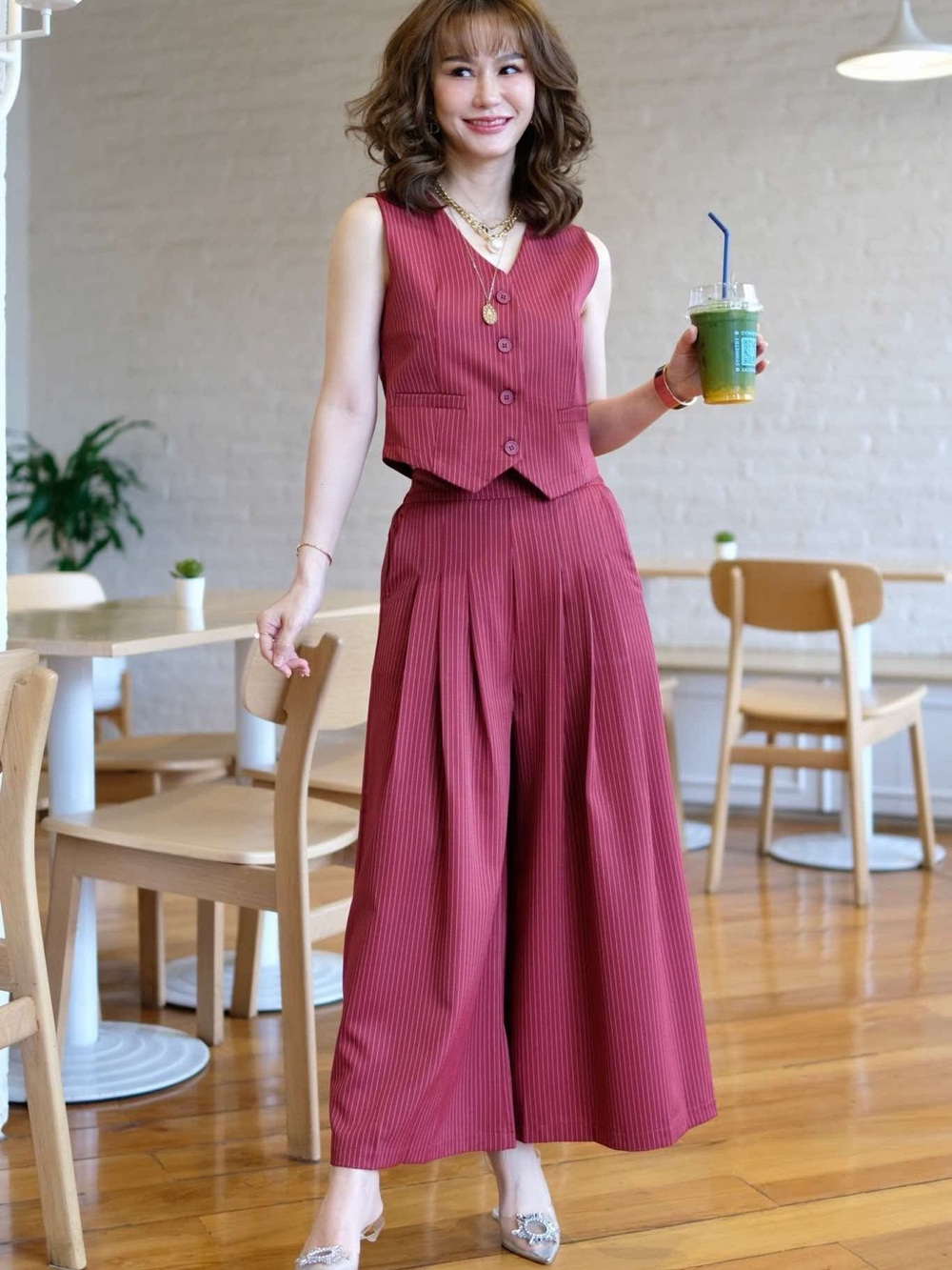 Sleeveless V-Neck Wide Leg Jumpsuit in Dusty Rose
